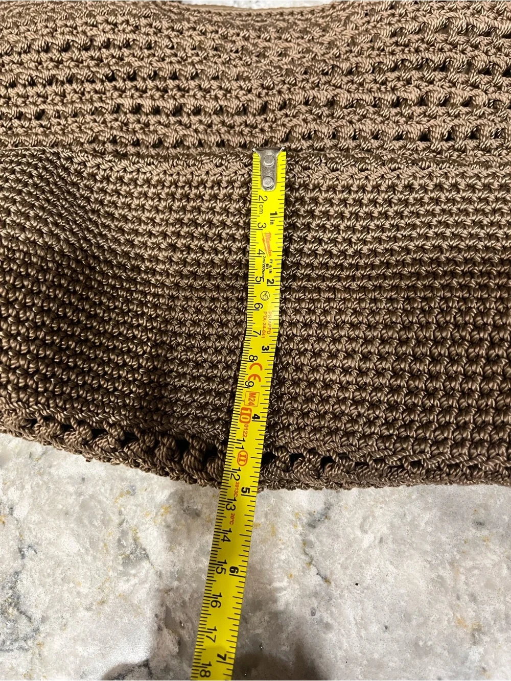 Lina Handcrafted Crochet Knit Shoulder Bag Tote - Taupe Brown Bronze